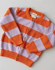 GOTS Organic Knit Cardigan - Sunset Sorbet (lavender/orange striped)