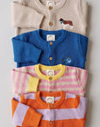 GOTS Organic Knit Cardigan - Sunset Sorbet (lavender/orange striped)