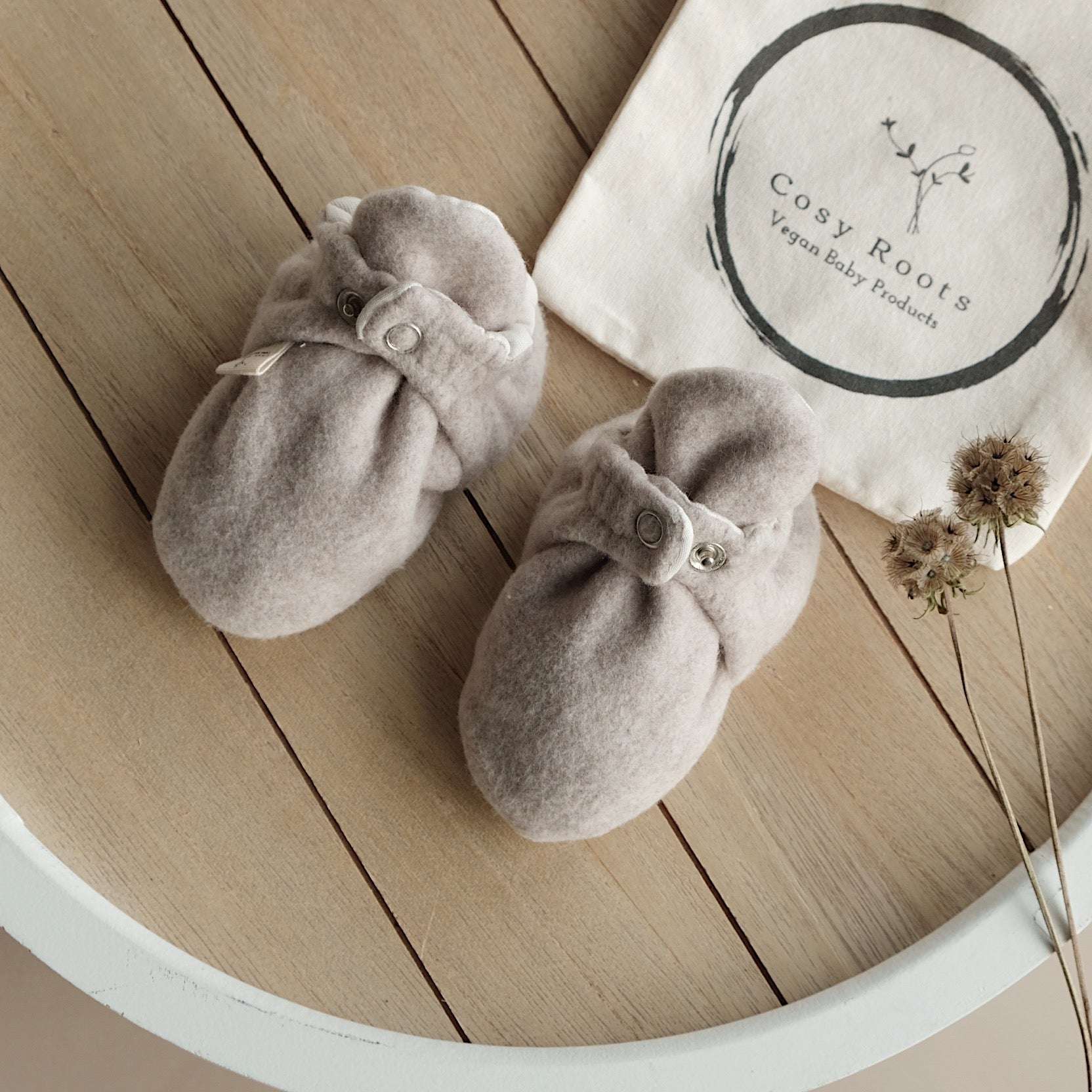 Organic Fleece Booties - Taupe Melange 