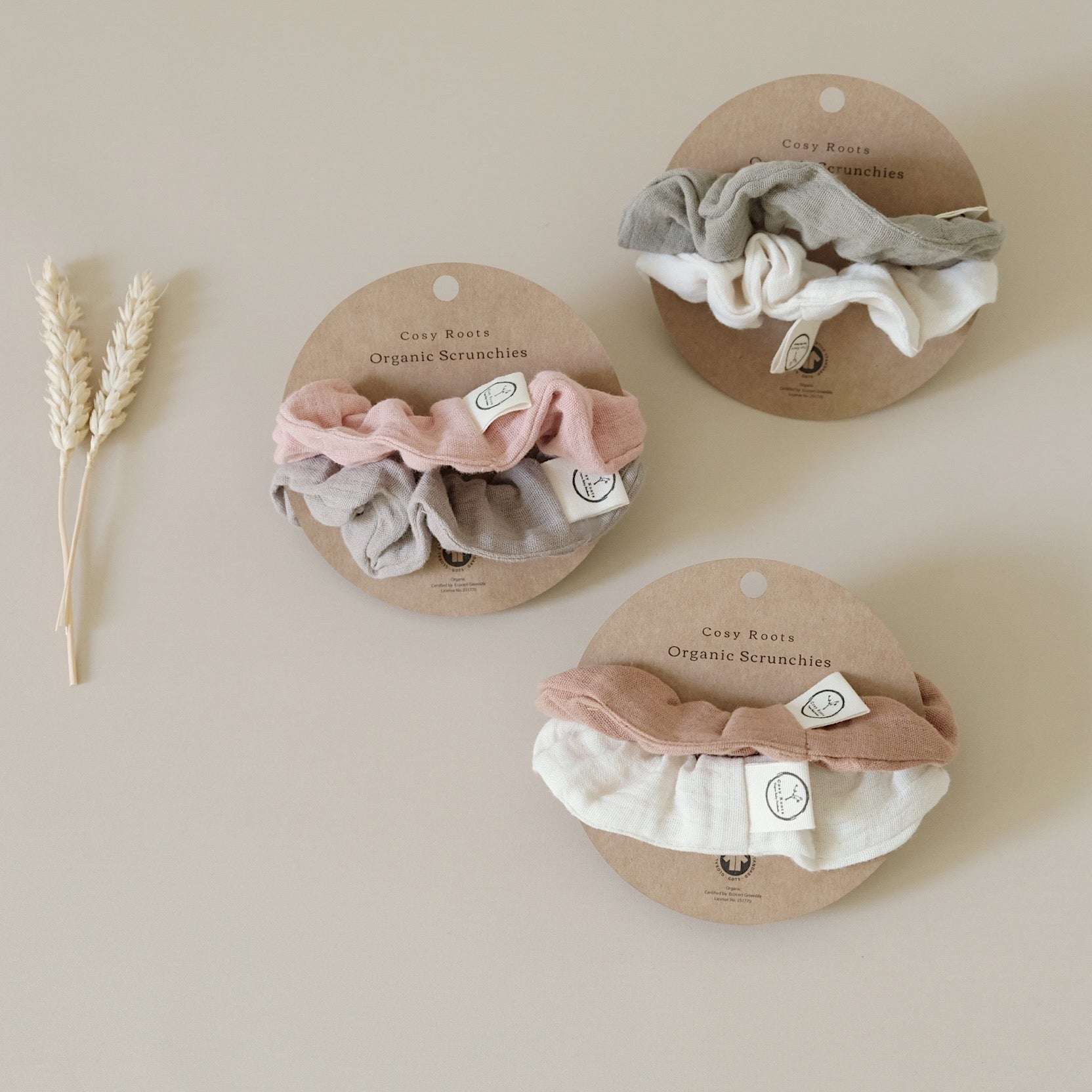 Organic Muslin Scrunchies - Khaki/Sand - SALE