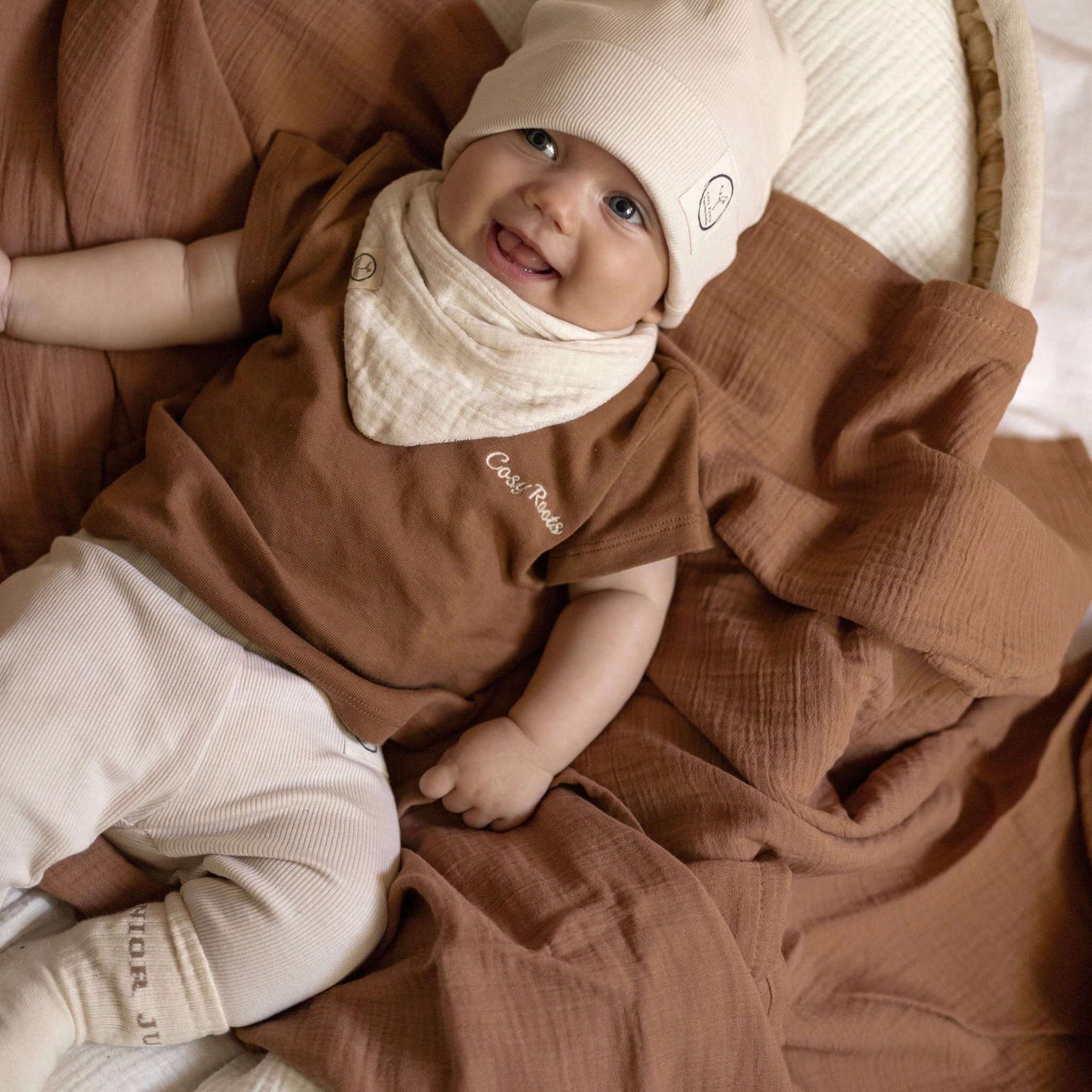 Organic Muslin Bibs - Walnut/Sand - SALE