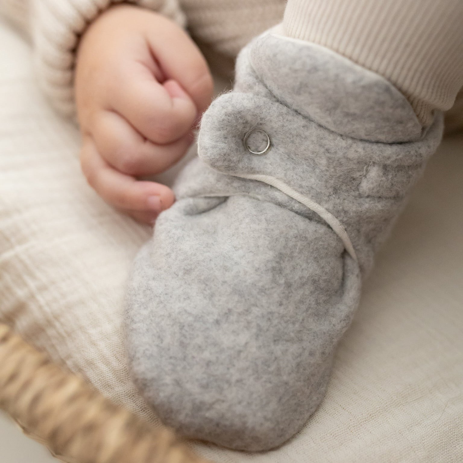 Organic Fleece Booties - Light Grey Melange