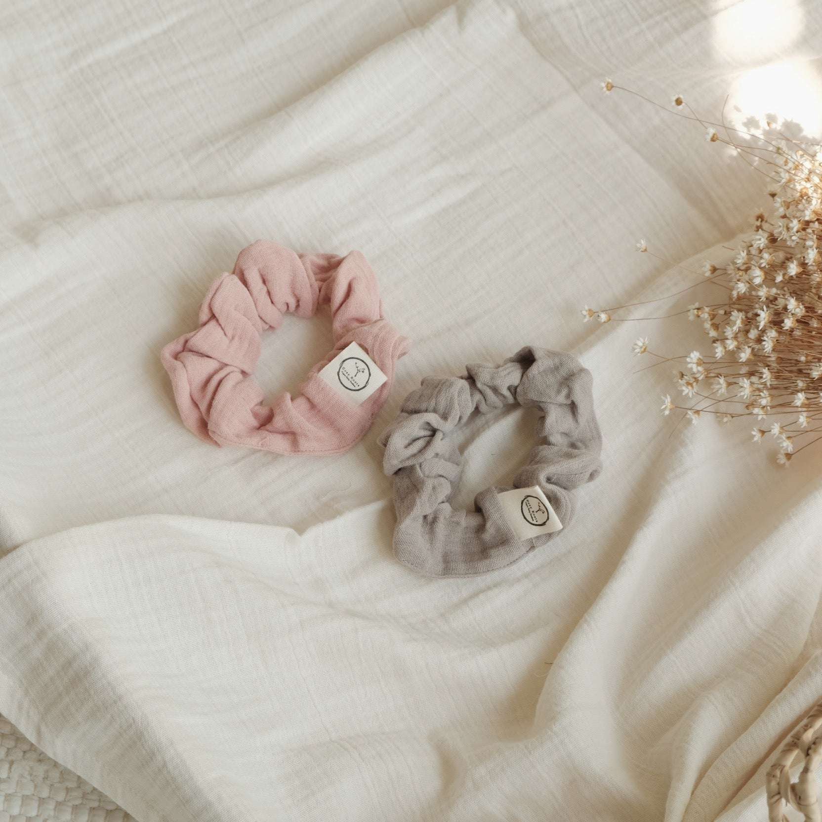 Organic Muslin Scrunchies - Dusty Rose/Caramel - SALE