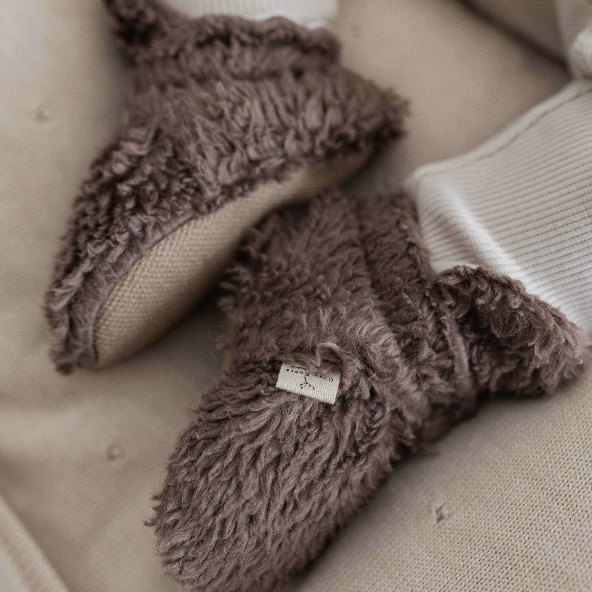 Organic Teddy Booties - Mocha - SALE