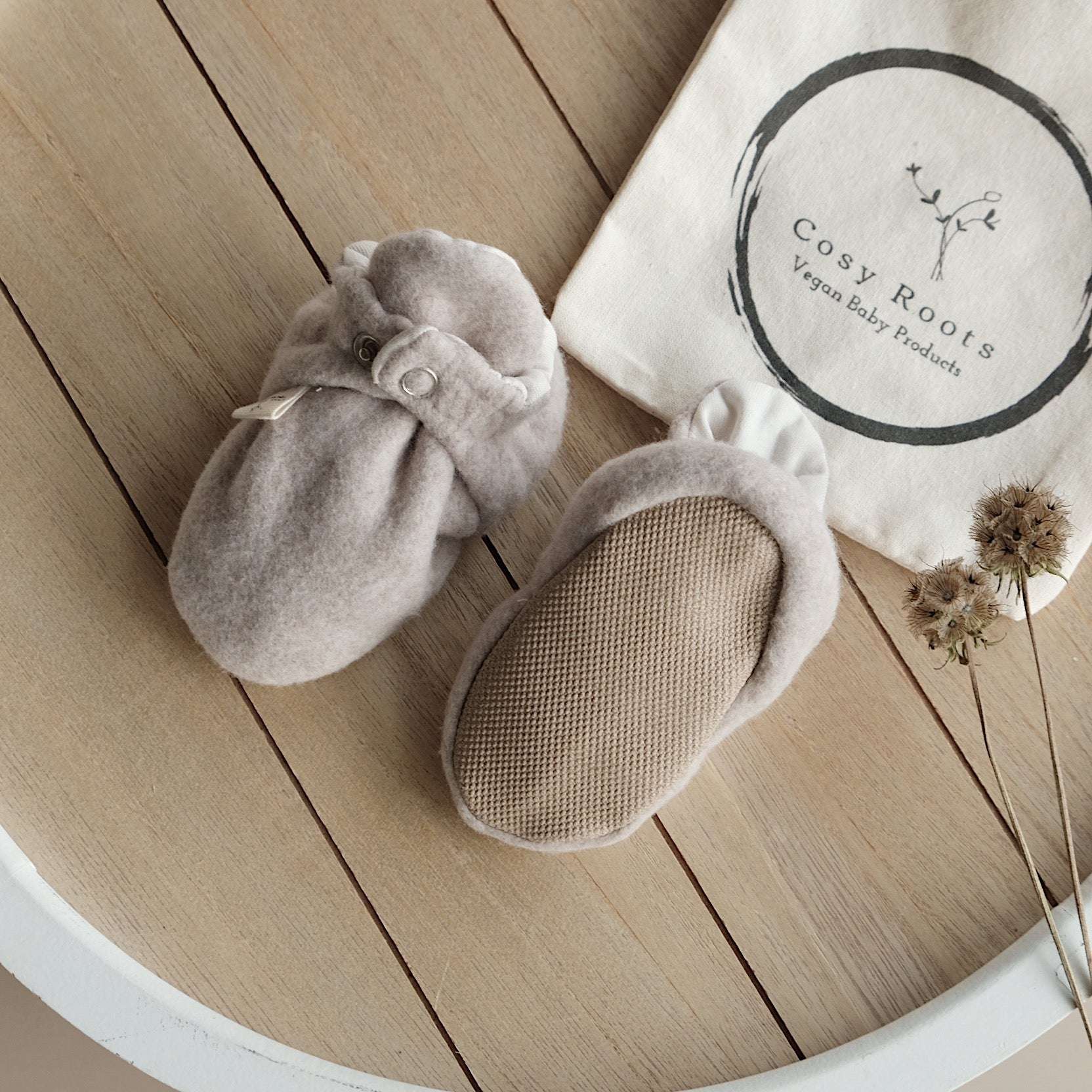Organic Fleece Booties - Taupe Melange 