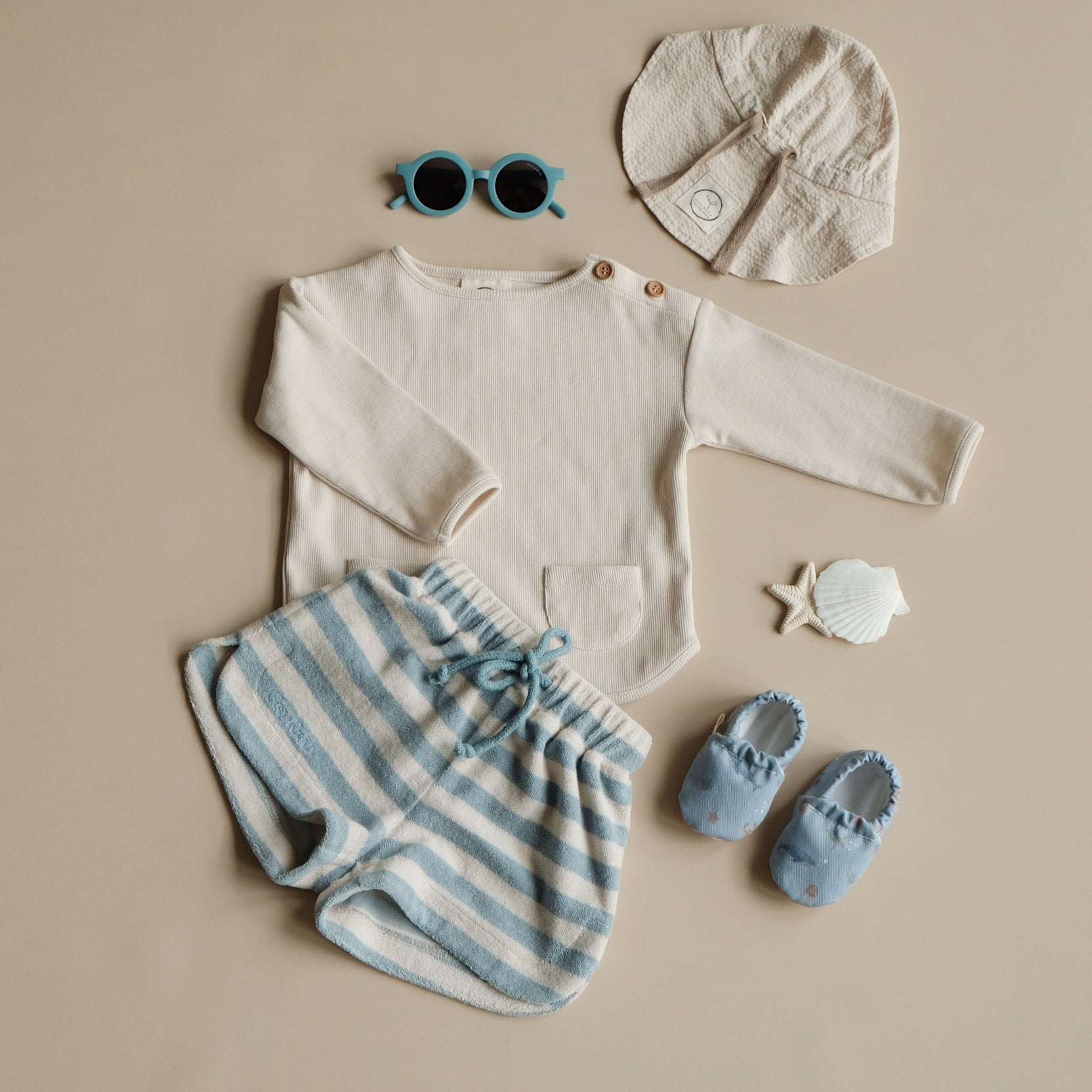 Organic Terry Shorts - Blue Striped