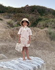 Organic Terry Shorts - Latte Striped