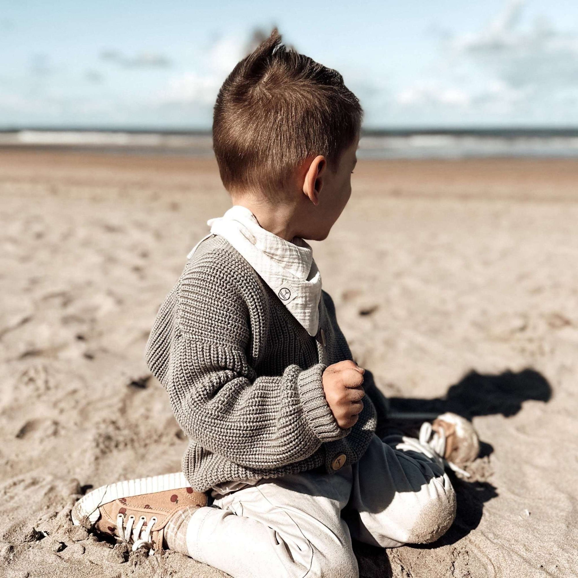 Organic Knit Cardigan - Khaki - SALE