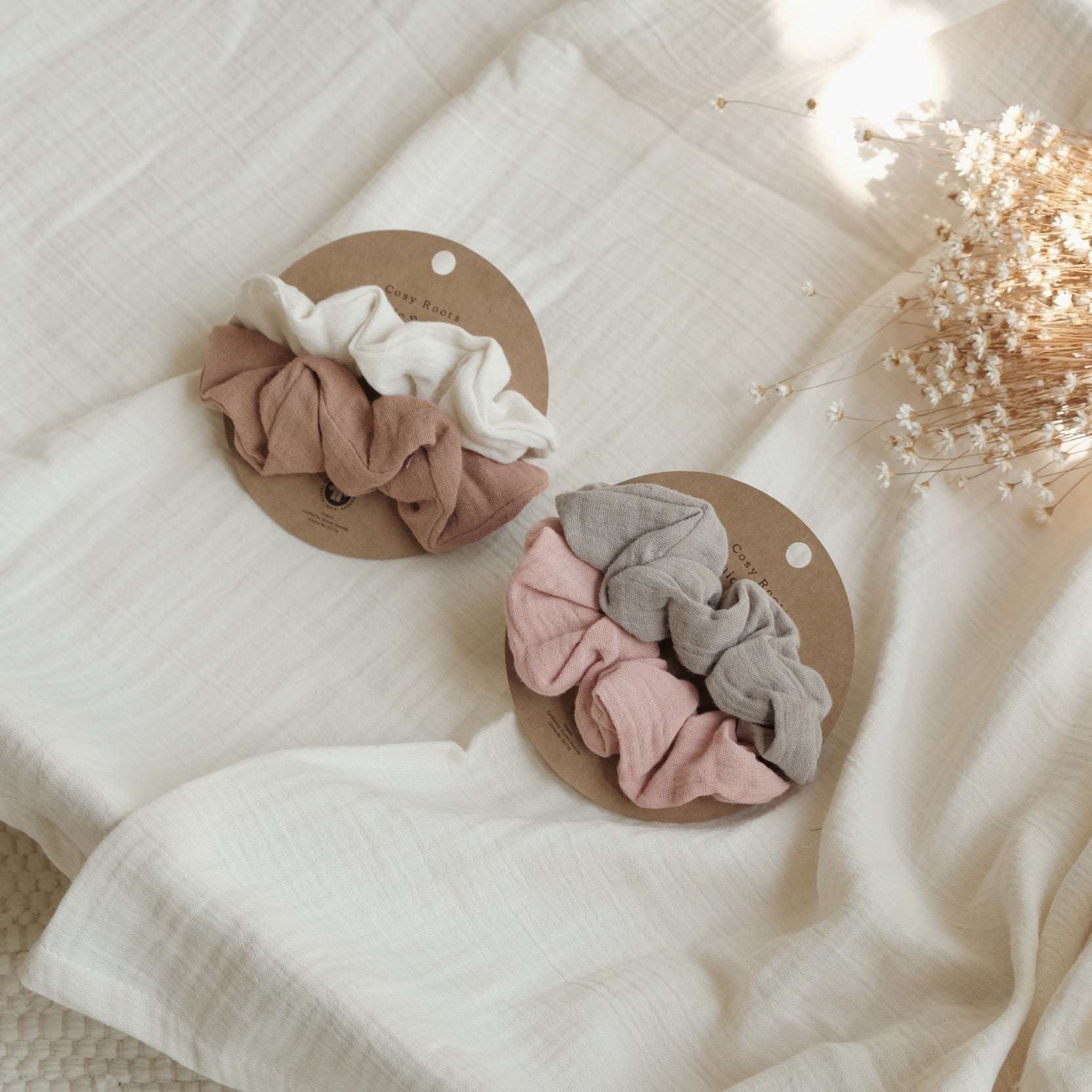 Organic Muslin Scrunchies - Walnut/Sand - SALE