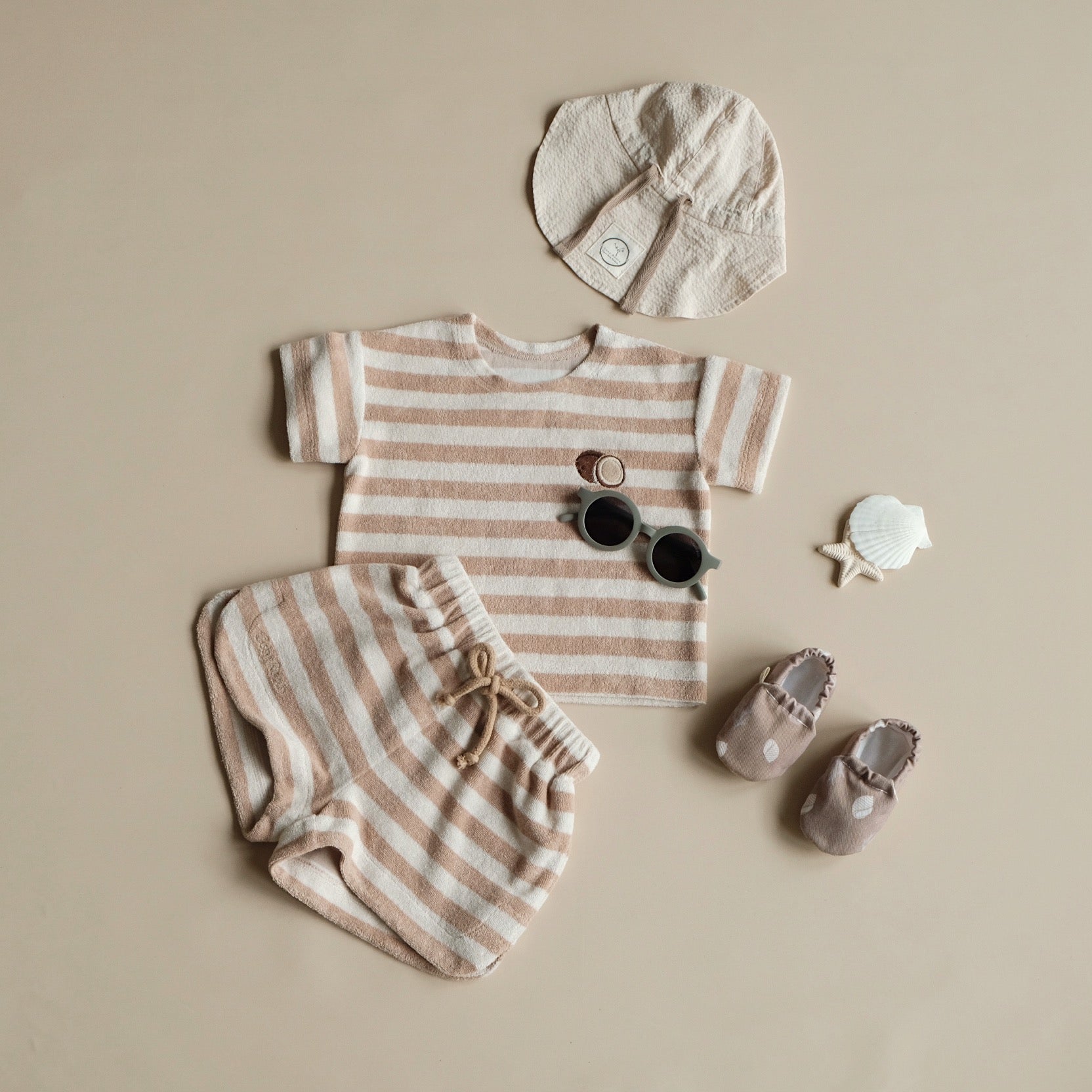 Organic Terry Shorts - Latte Striped