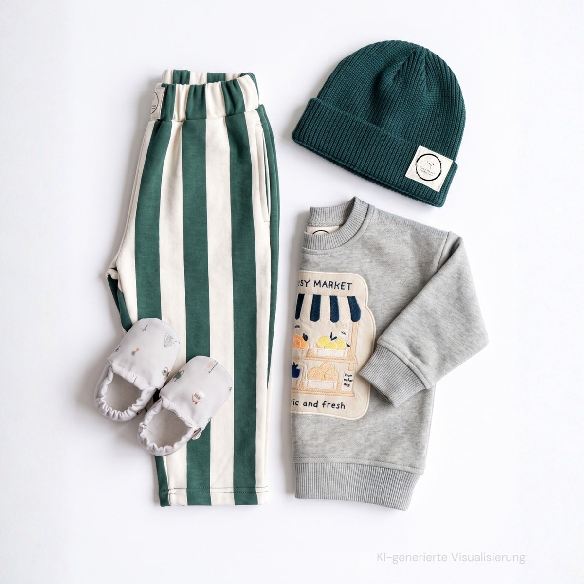 GOTS Organic Lounge Pants - Green Striped