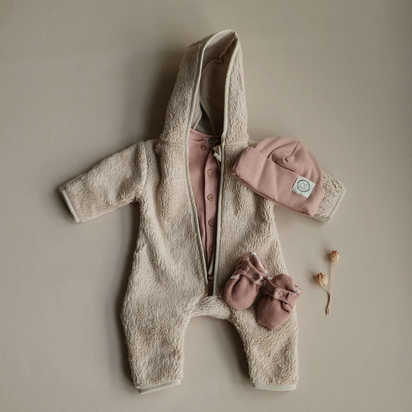 Organic Fleece Booties - Dusty Rose Melange