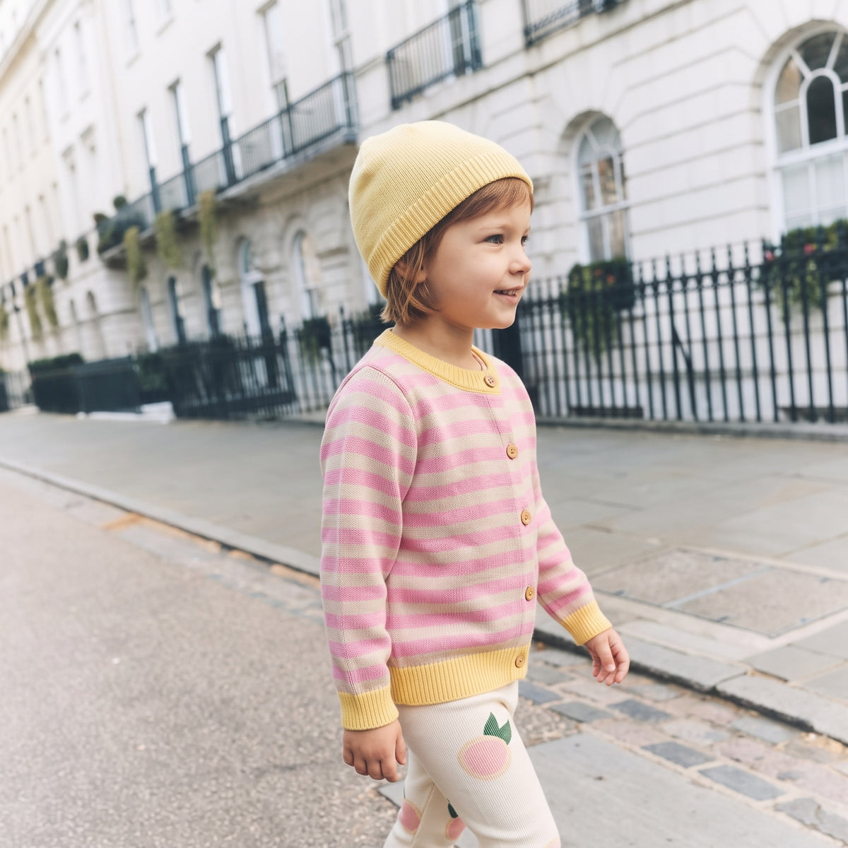 GOTS Organic Knit Cardigan - Pink Stripes
