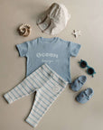 Organic Rib Leggings - Blue Striped