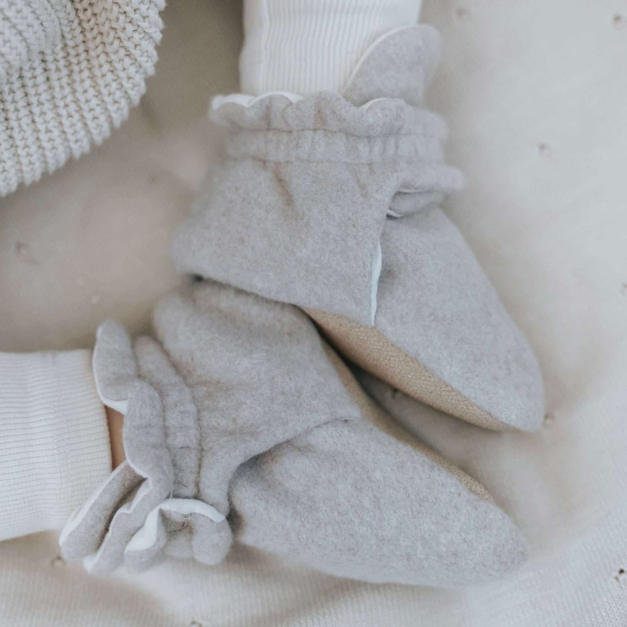 Organic Fleece Booties - Taupe Melange 