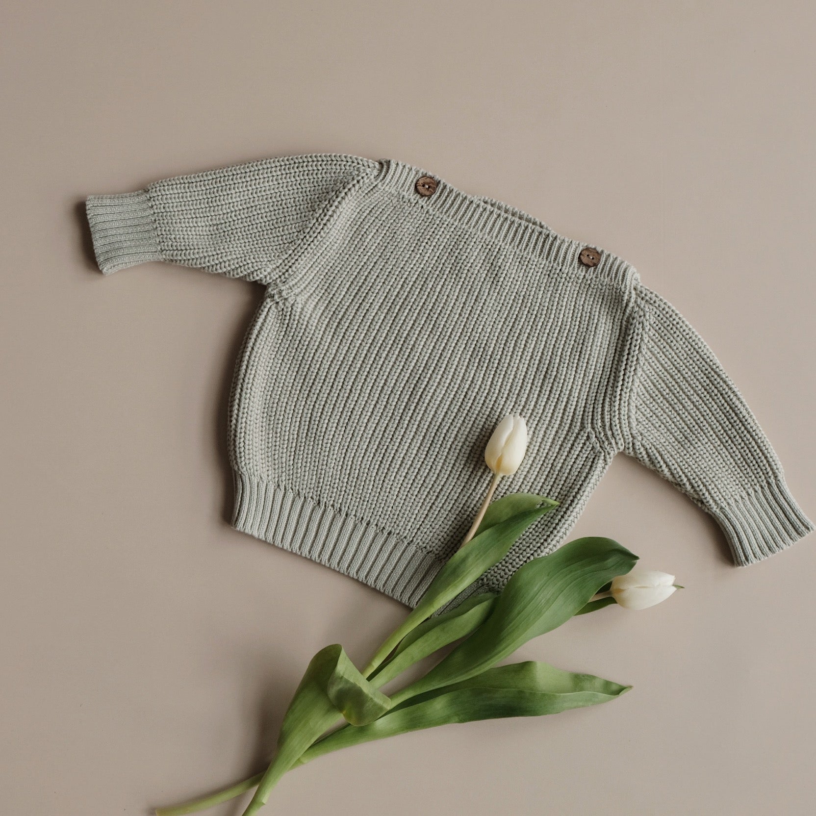 Organic Oversize Knit Pulli - Seagrass