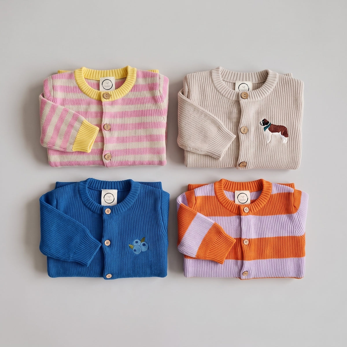 GOTS Organic Knit Cardigan - Sunset Sorbet (lavender/orange striped)