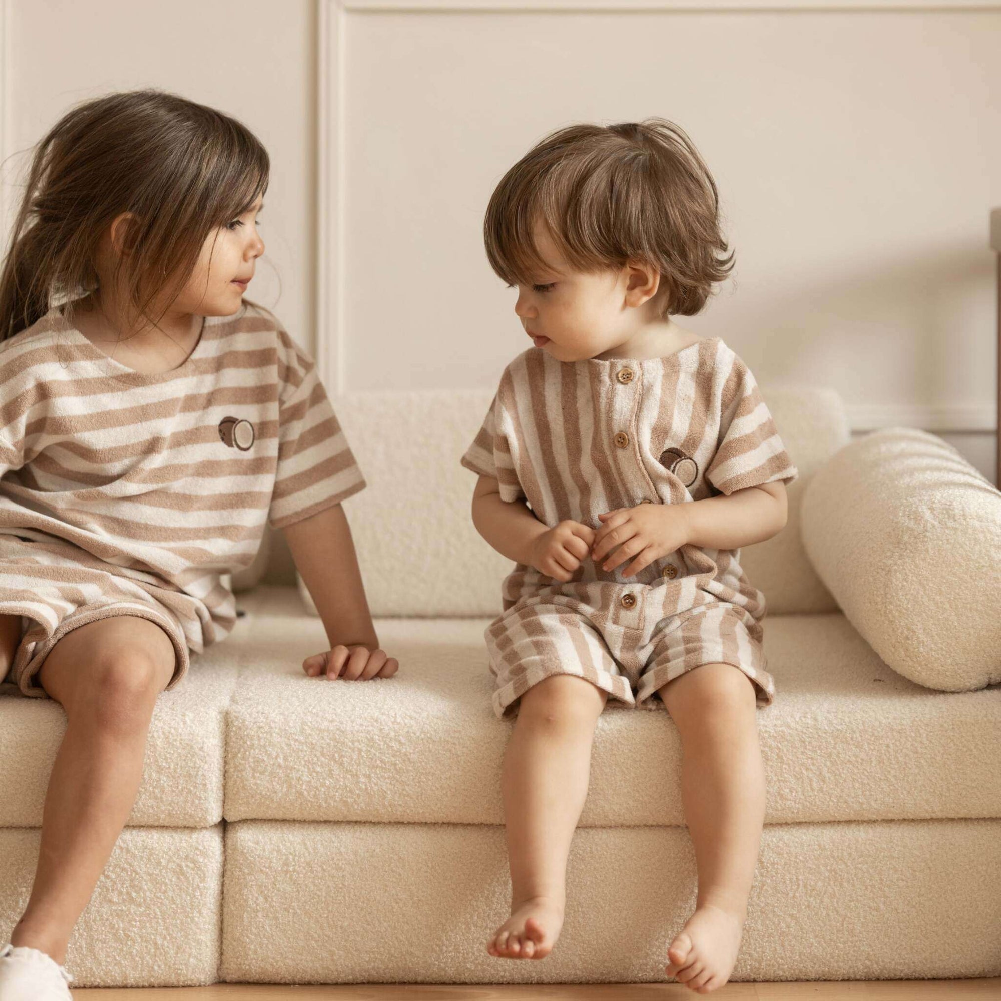 Organic Terry Onesie - Latte Striped