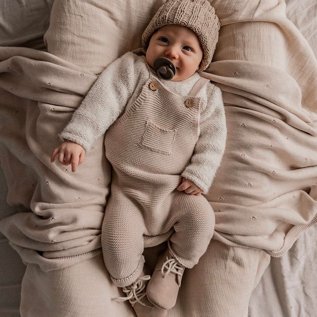 Organic Knit Dungarees - Sand - SALE